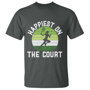 Happiest On The Court T Shirt Vintage Retro Tennis Girl Gift TS12 Dark Heather Print Your Wear