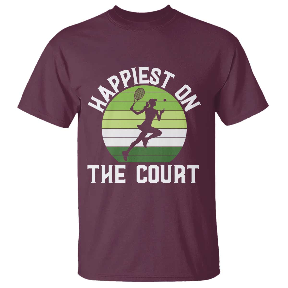 Happiest On The Court T Shirt Vintage Retro Tennis Girl Gift TS12 Maroon Print Your Wear