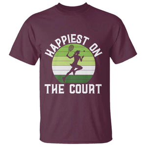 Happiest On The Court T Shirt Vintage Retro Tennis Girl Gift TS12 Maroon Print Your Wear