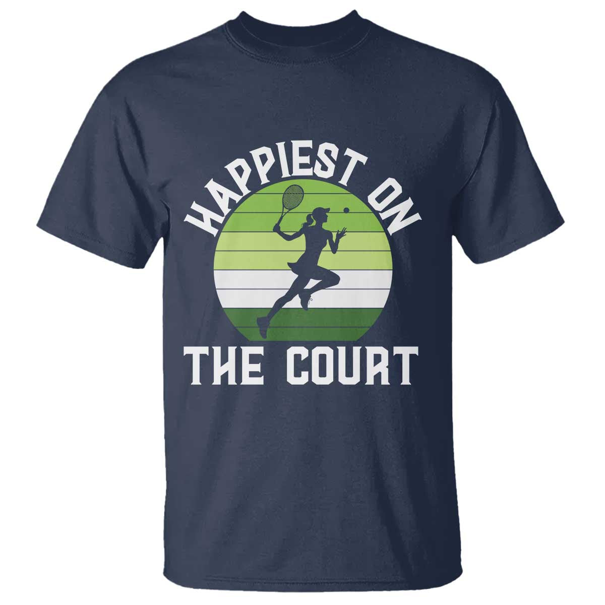 Happiest On The Court T Shirt Vintage Retro Tennis Girl Gift TS12 Navy Print Your Wear