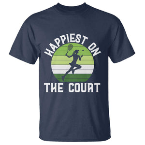 Happiest On The Court T Shirt Vintage Retro Tennis Girl Gift TS12 Navy Print Your Wear