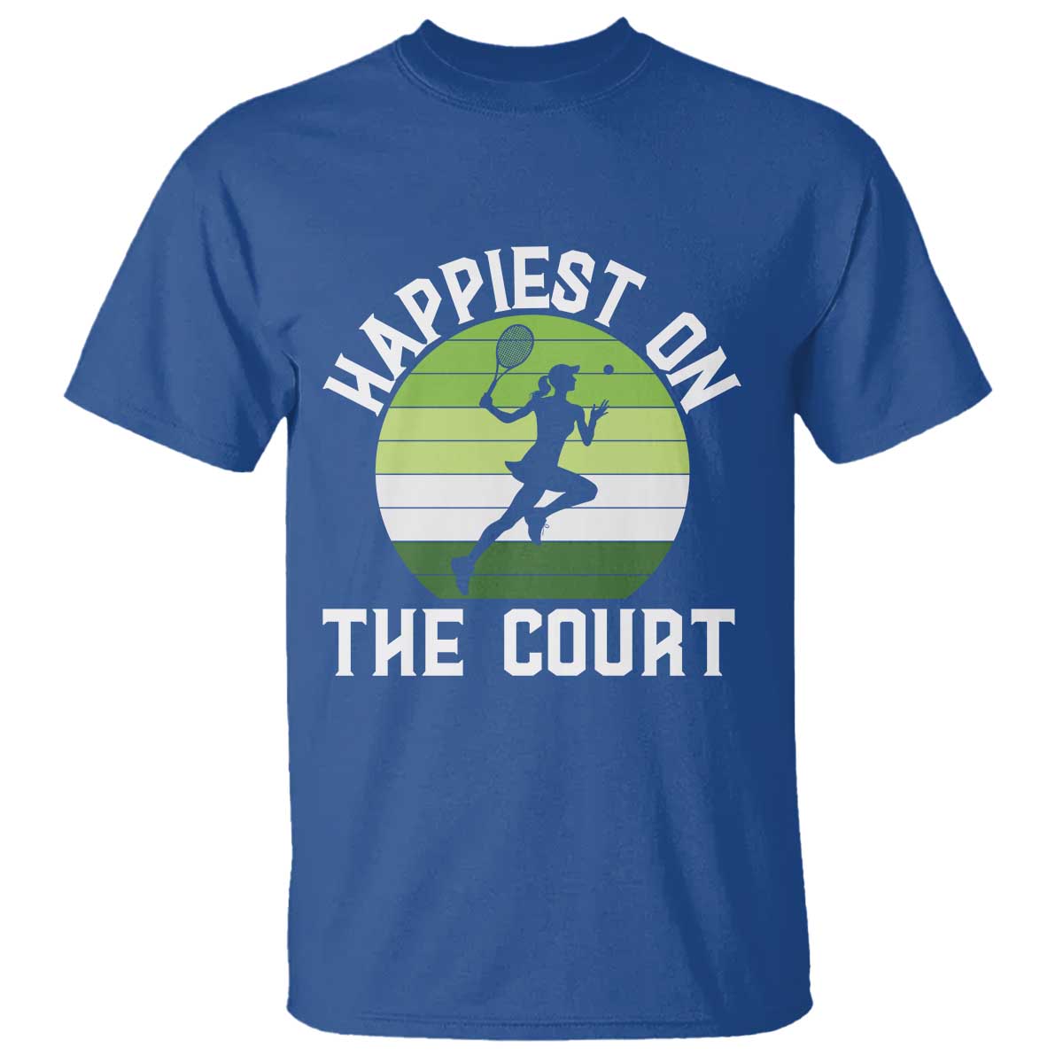 Happiest On The Court T Shirt Vintage Retro Tennis Girl Gift TS12 Royal Blue Print Your Wear