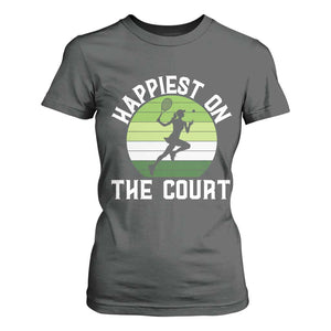 Happiest On The Court T Shirt For Women Vintage Retro Tennis Girl Gift TS12 Dark Heather Print Your Wear