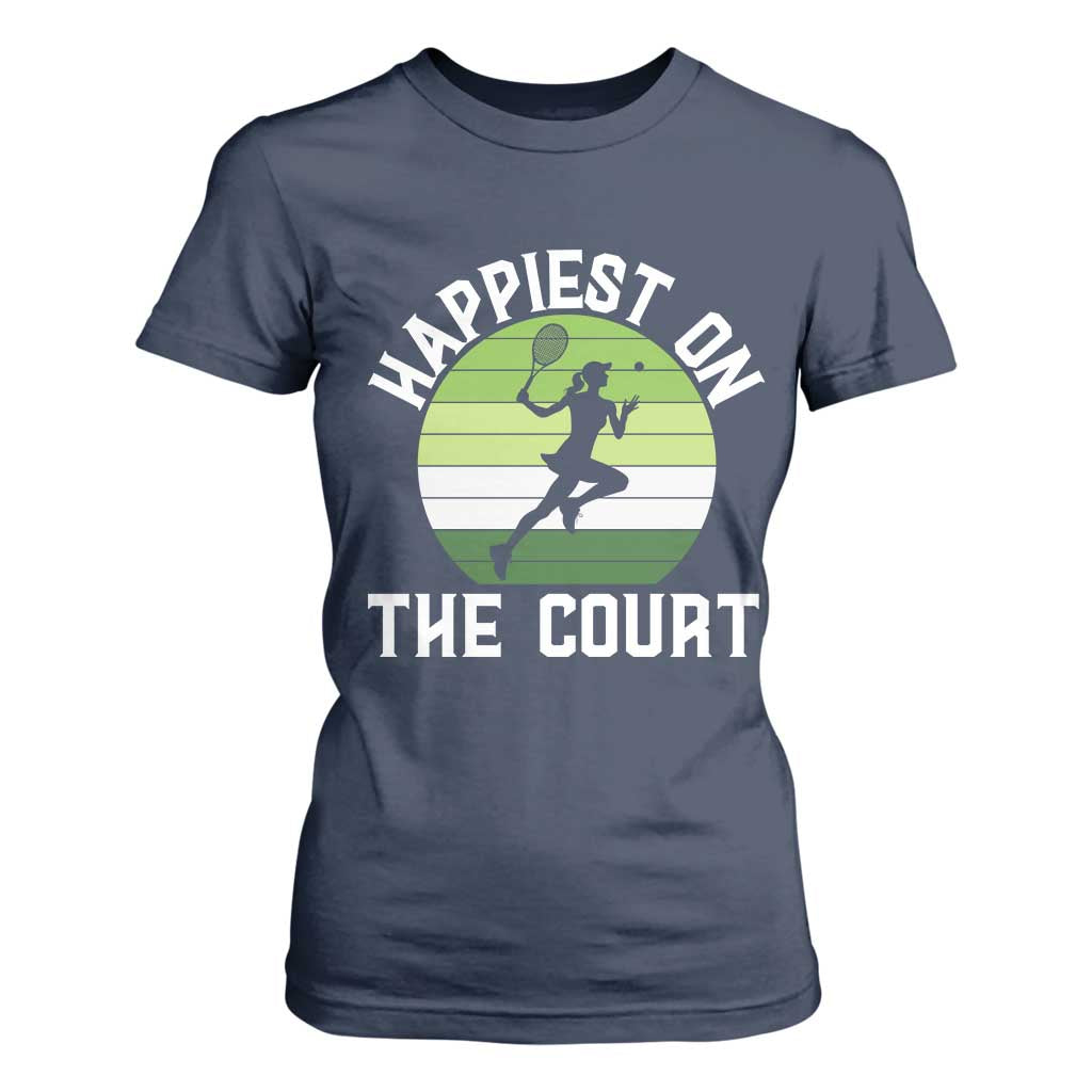 Happiest On The Court T Shirt For Women Vintage Retro Tennis Girl Gift TS12 Navy Print Your Wear