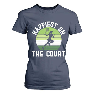 Happiest On The Court T Shirt For Women Vintage Retro Tennis Girl Gift TS12 Navy Print Your Wear
