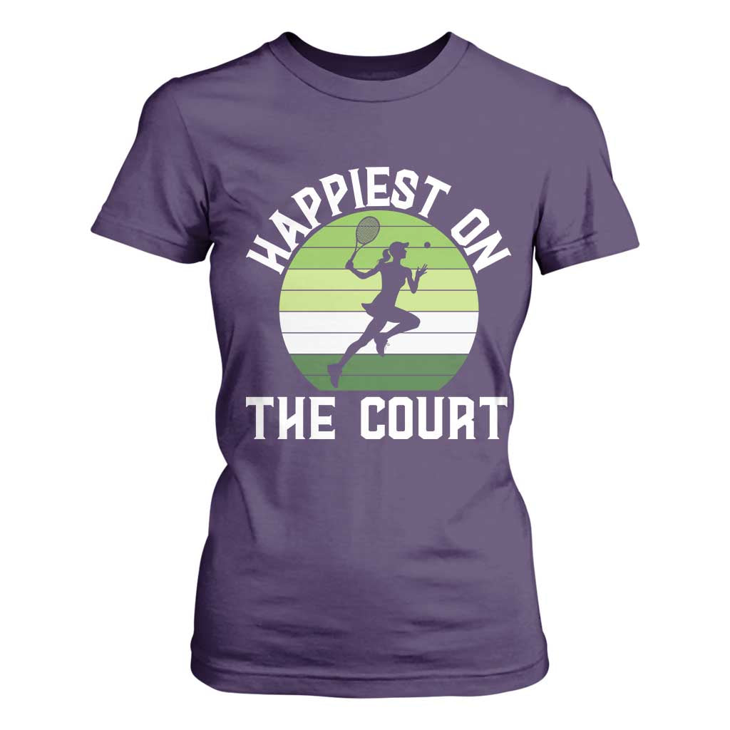 Happiest On The Court T Shirt For Women Vintage Retro Tennis Girl Gift TS12 Purple Print Your Wear