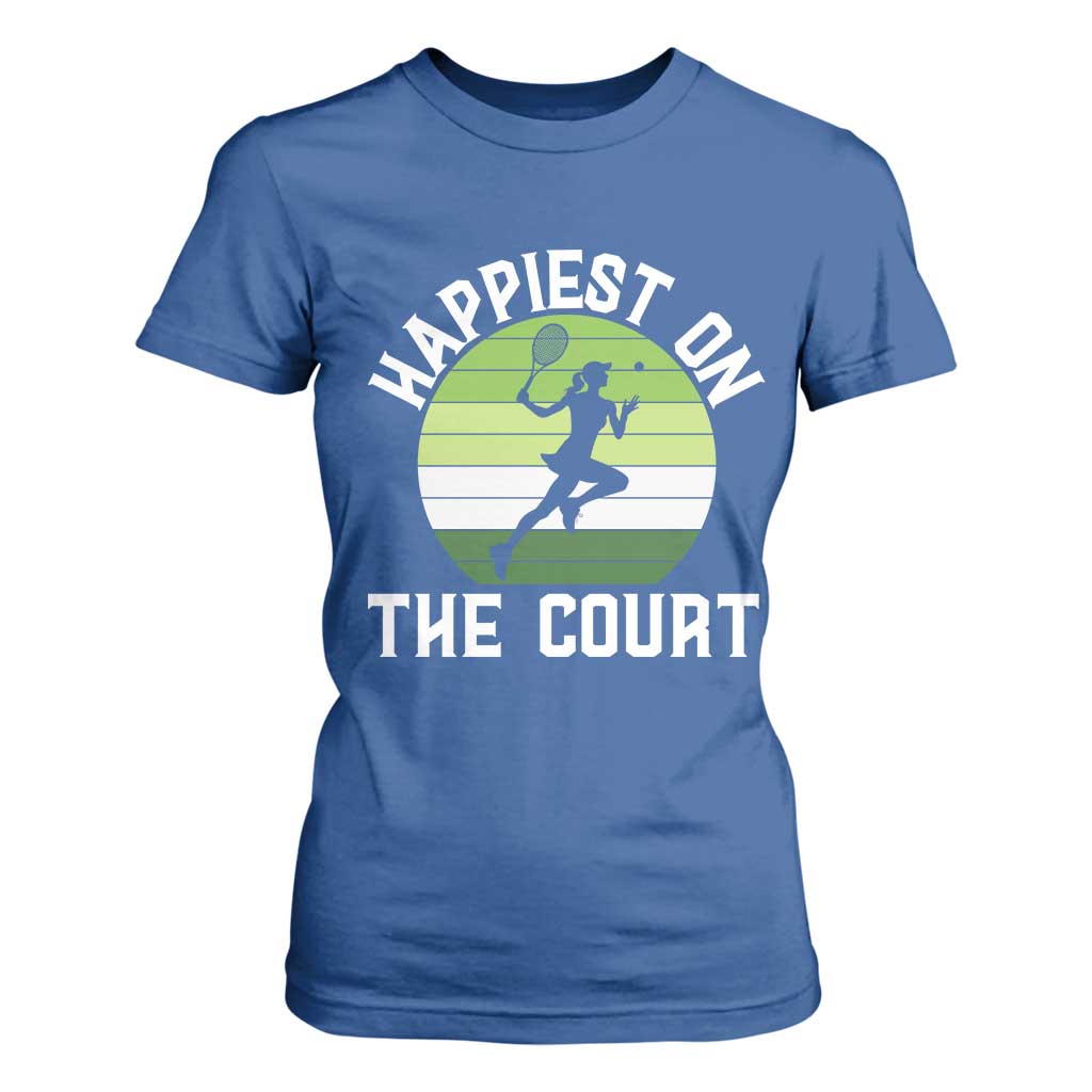 Happiest On The Court T Shirt For Women Vintage Retro Tennis Girl Gift TS12 Royal Blue Print Your Wear