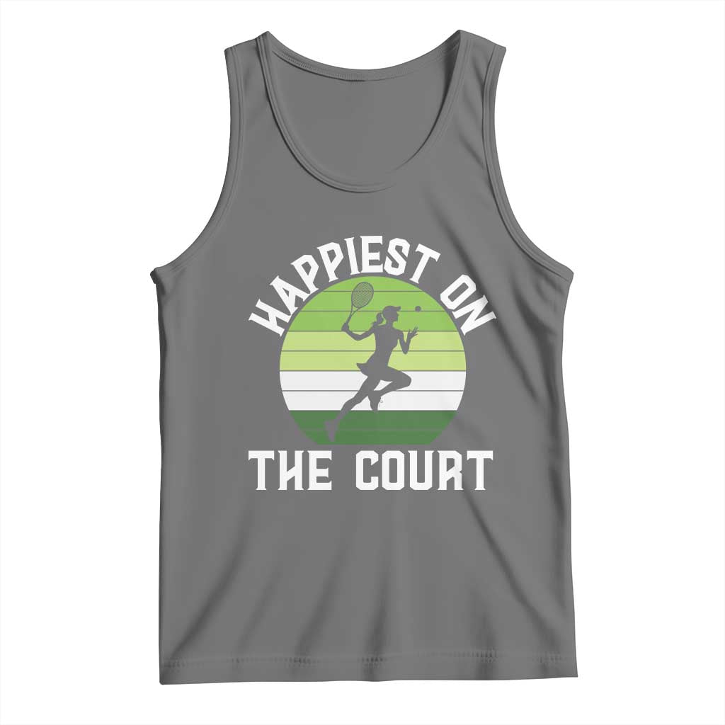 Happiest On The Court Tank Top Vintage Retro Tennis Girl Gift TS12 Black Heather Print Your Wear