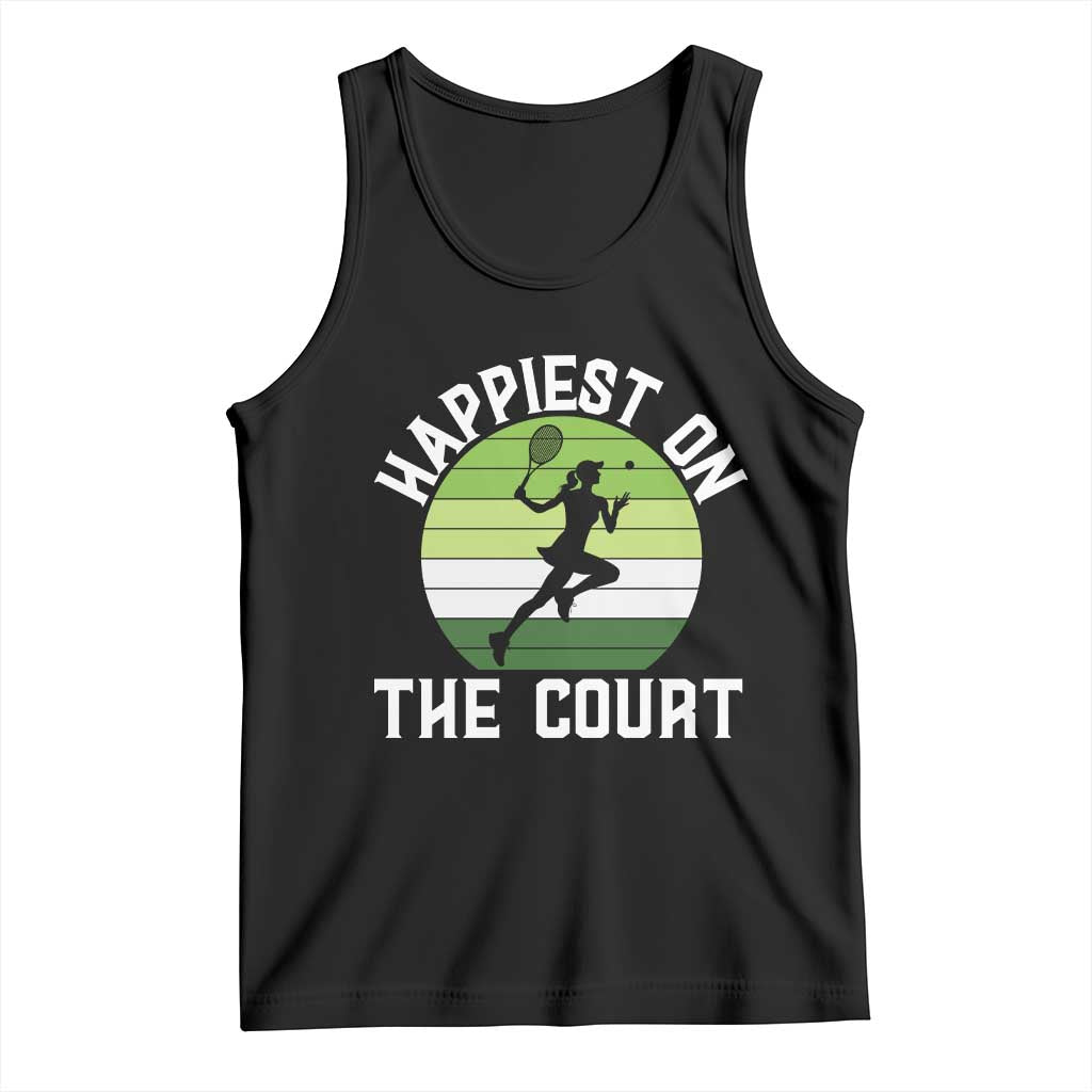 Happiest On The Court Tank Top Vintage Retro Tennis Girl Gift TS12 Black Print Your Wear