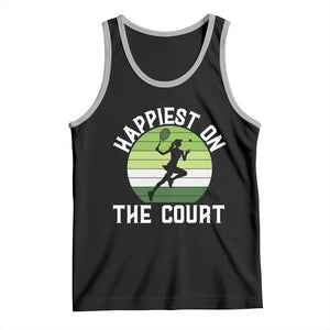 Happiest On The Court Tank Top Vintage Retro Tennis Girl Gift TS12 Black Athletic Heather Print Your Wear