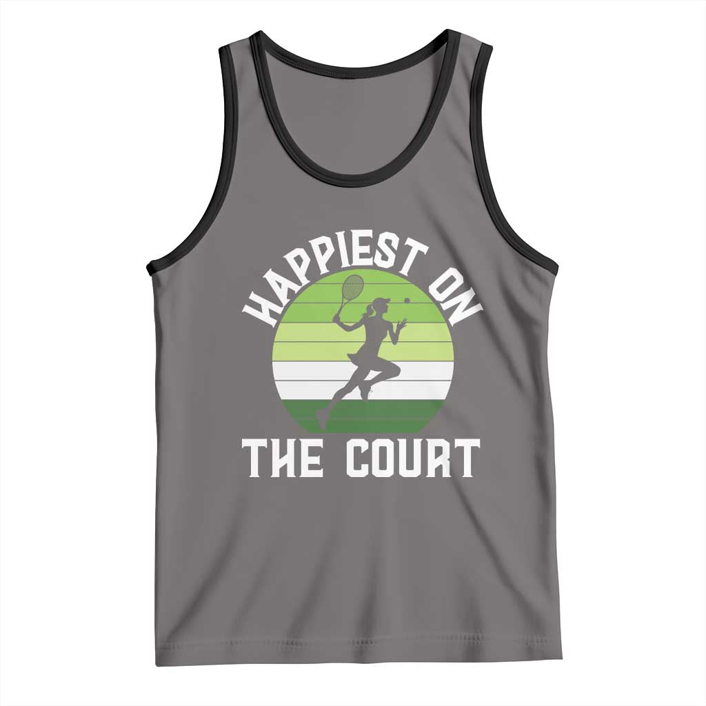 Happiest On The Court Tank Top Vintage Retro Tennis Girl Gift TS12 Deep Heather Black Print Your Wear