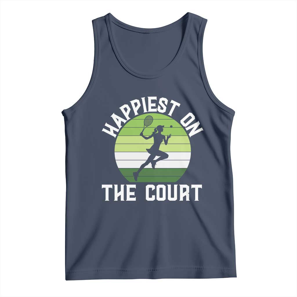 Happiest On The Court Tank Top Vintage Retro Tennis Girl Gift TS12 Navy Print Your Wear