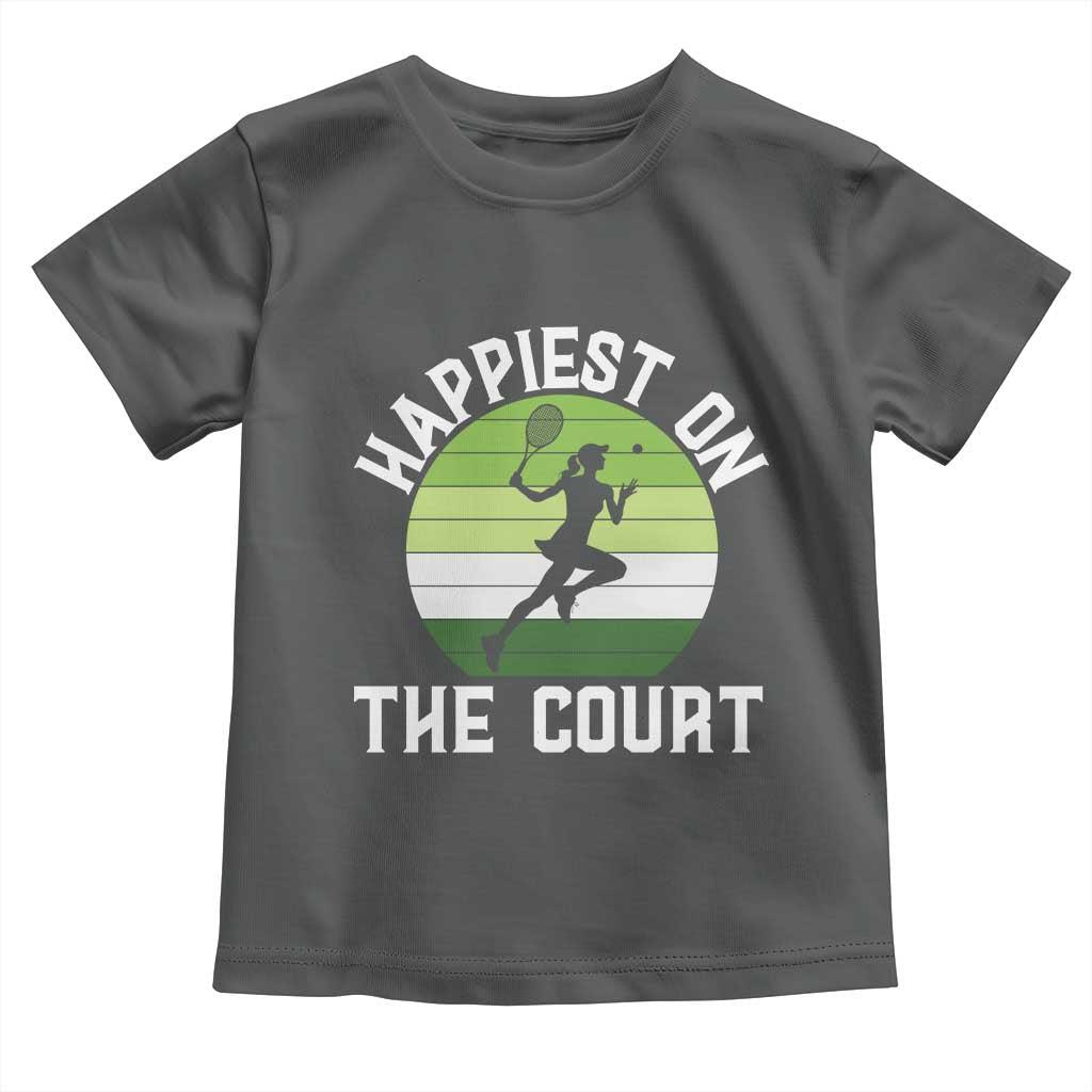 Happiest On The Court Toddler T Shirt Vintage Retro Tennis Girl Gift TS12 Dark Heather Print Your Wear
