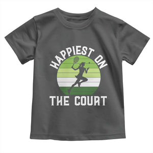 Happiest On The Court Toddler T Shirt Vintage Retro Tennis Girl Gift TS12 Dark Heather Print Your Wear