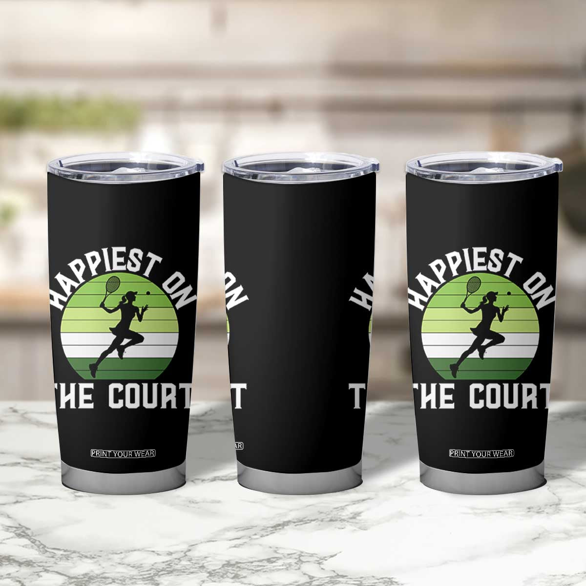 Happiest On The Court Tumbler Cup Vintage Retro Tennis Girl Gift TS12 Print Your Wear