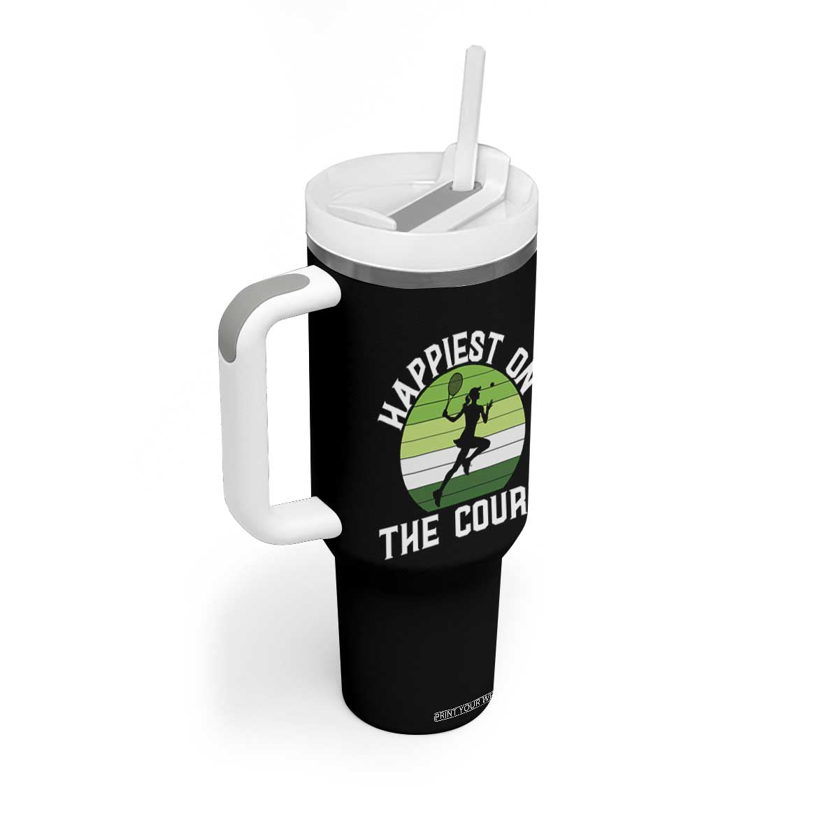 Happiest On The Court Tumbler With Handle Vintage Retro Tennis Girl Gift TS12 Print Your Wear