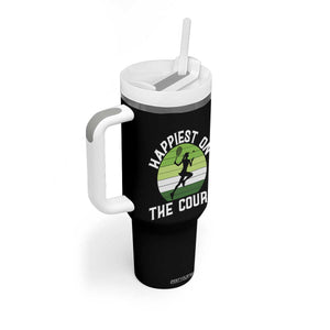 Happiest On The Court Tumbler With Handle Vintage Retro Tennis Girl Gift TS12 Print Your Wear