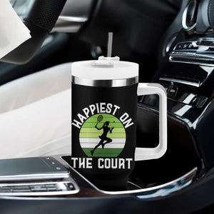 Happiest On The Court Tumbler With Handle Vintage Retro Tennis Girl Gift TS12 Print Your Wear