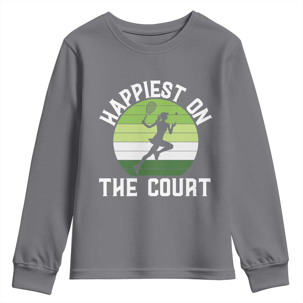 Happiest On The Court Youth Sweatshirt Vintage Retro Tennis Girl Gift TS12 Charcoal Print Your Wear
