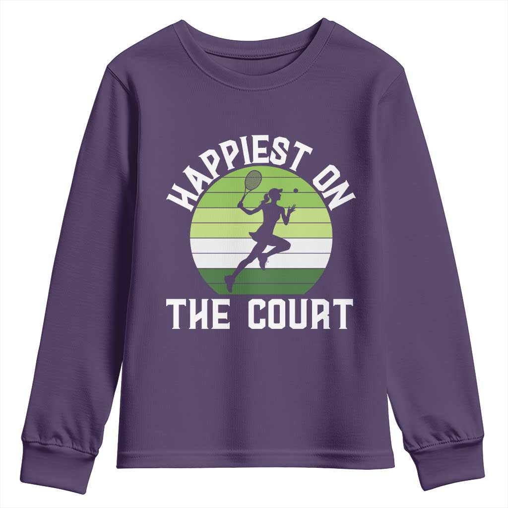 Happiest On The Court Youth Sweatshirt Vintage Retro Tennis Girl Gift TS12 Purple Print Your Wear