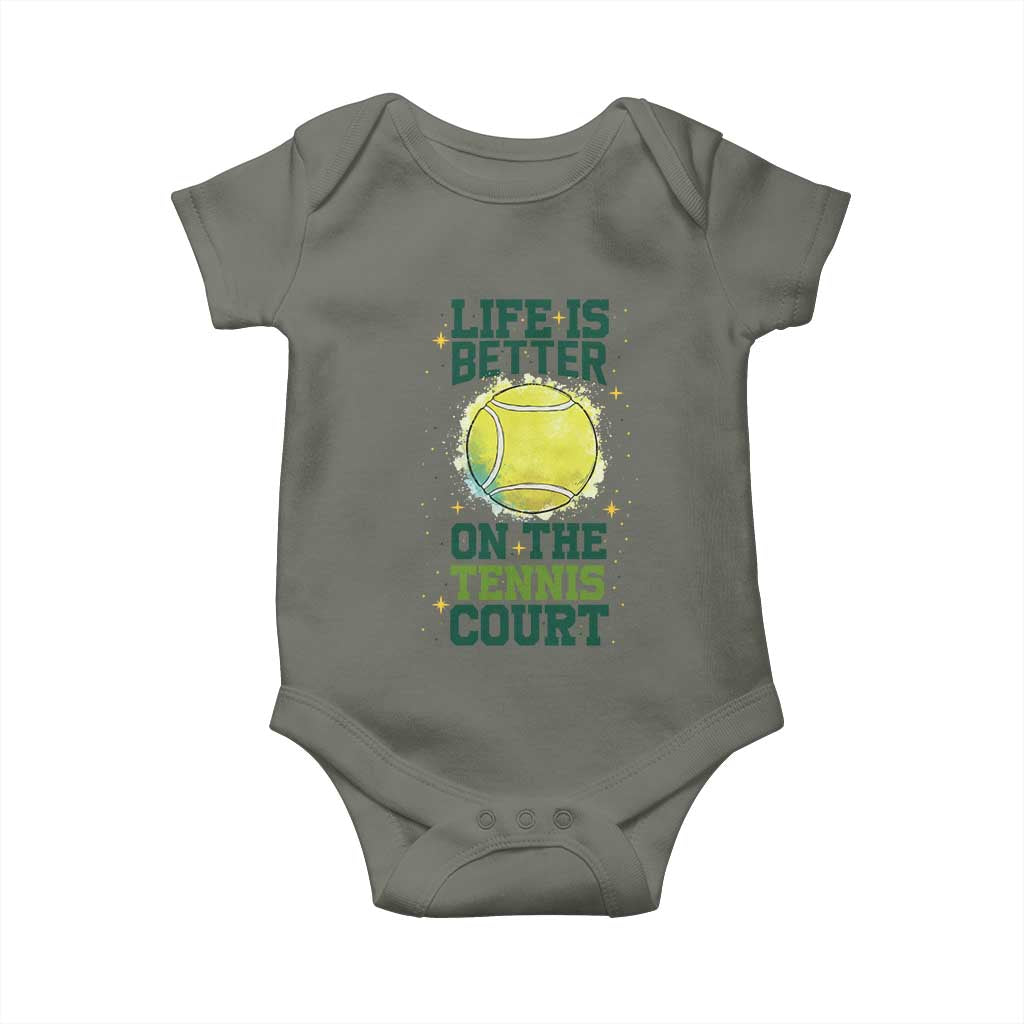 Life Is Better On The Court Baby Onesie Tennis Lover Gift TS12 Military Green Print Your Wear