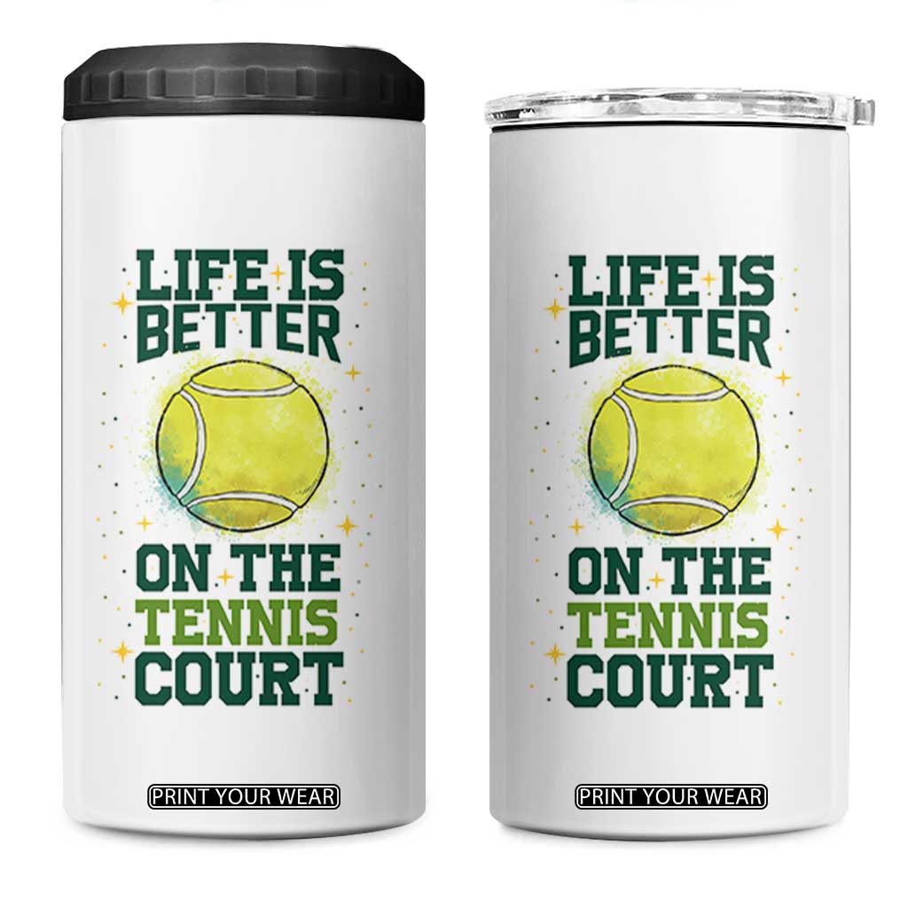 Life Is Better On The Court 4 in 1 Can Cooler Tumbler Tennis Lover Gift TS12 One Size: 16 oz White Print Your Wear