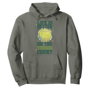 Life Is Better On The Court Hoodie Tennis Lover Gift TS12 Military Green Print Your Wear