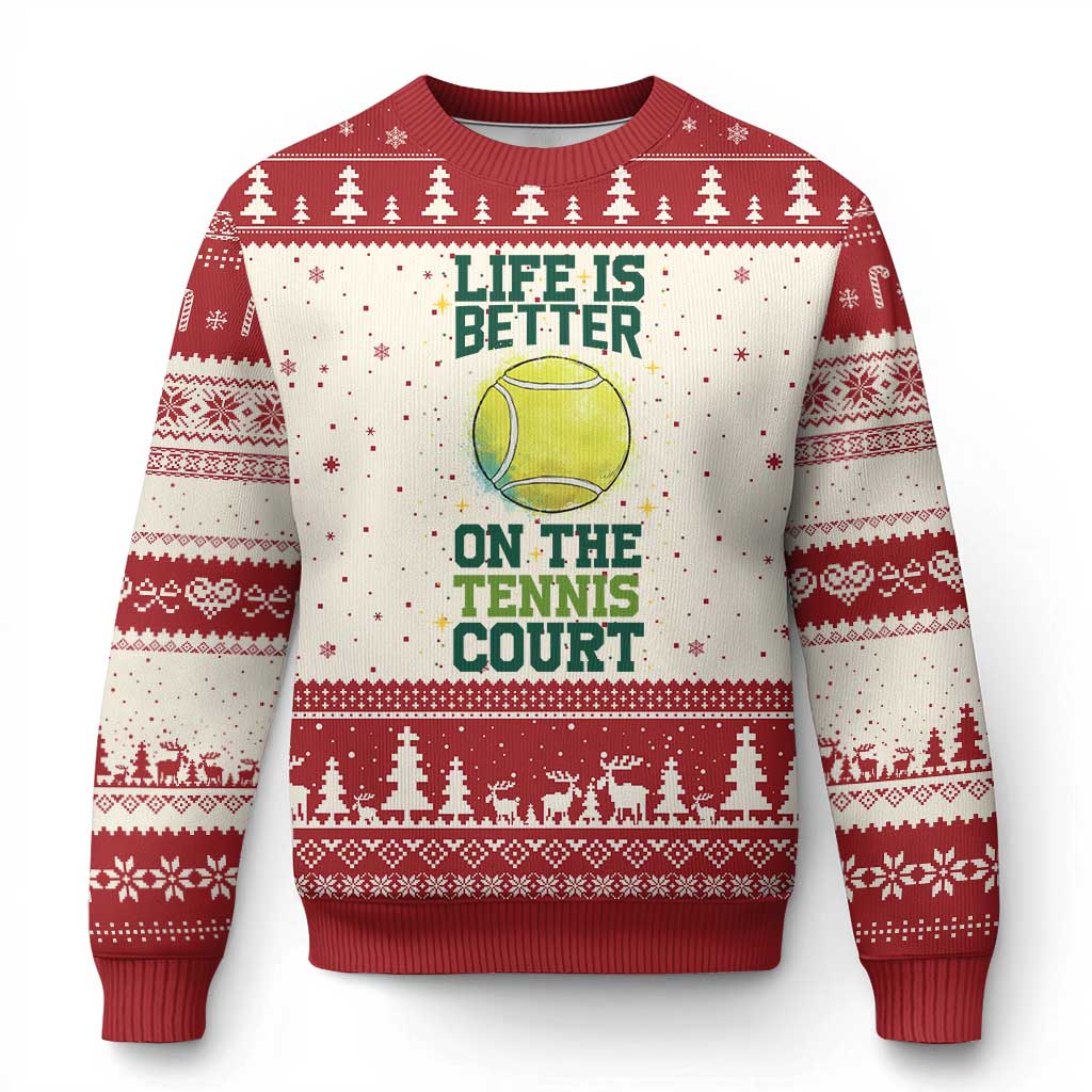 Life Is Better On The Court Ugly Christmas Sweater Tennis Lover Gift TS12 Beige Red Print Your Wear