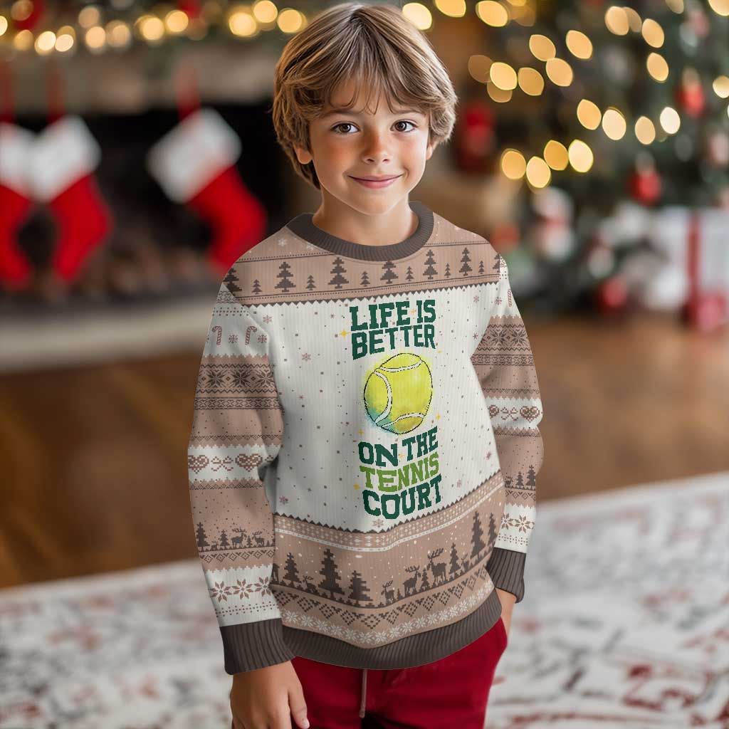 Life Is Better On The Court Ugly Christmas Sweater Tennis Lover Gift TS12 Mocha Mousse Print Your Wear