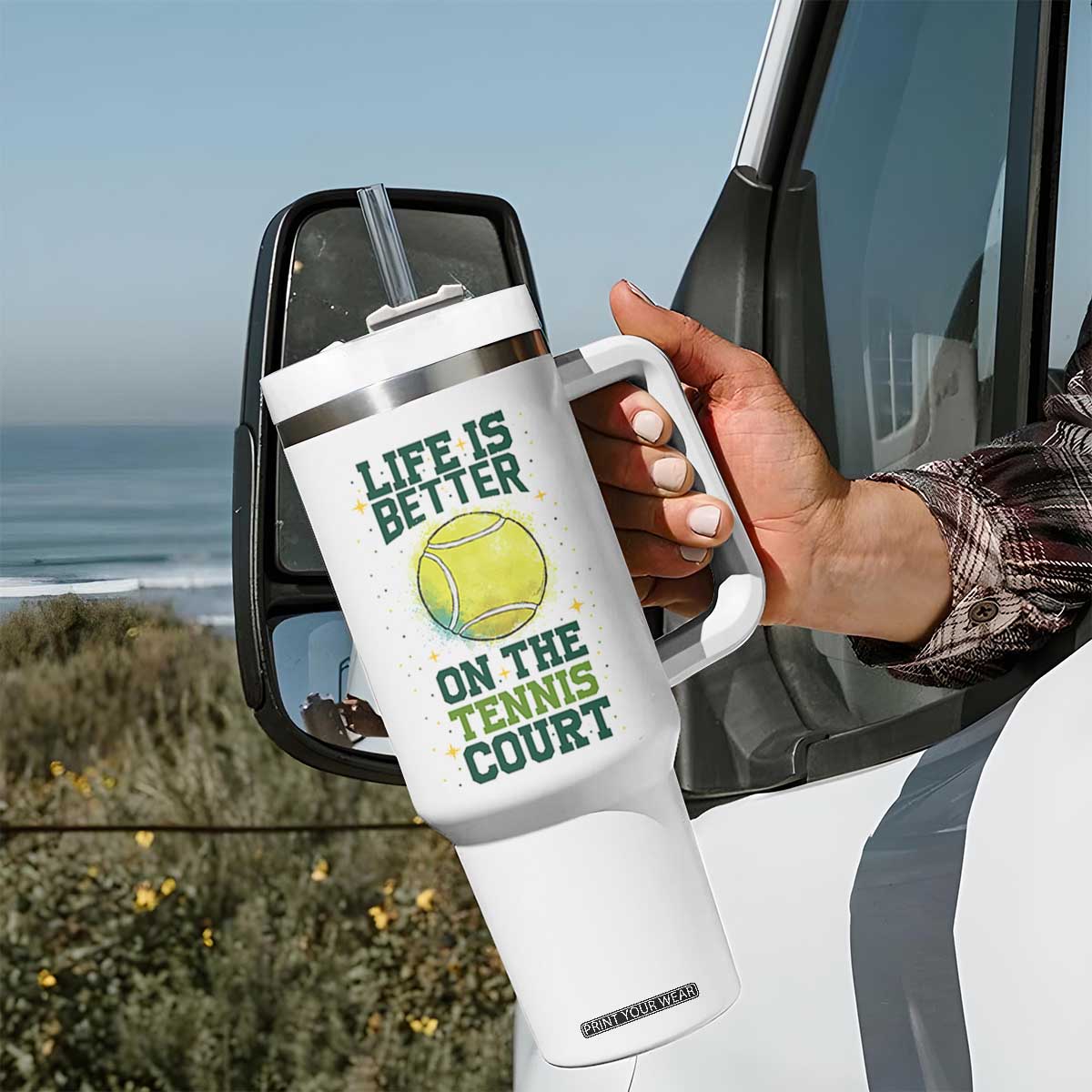 Life Is Better On The Court Tumbler With Handle Tennis Lover Gift TS12 Print Your Wear