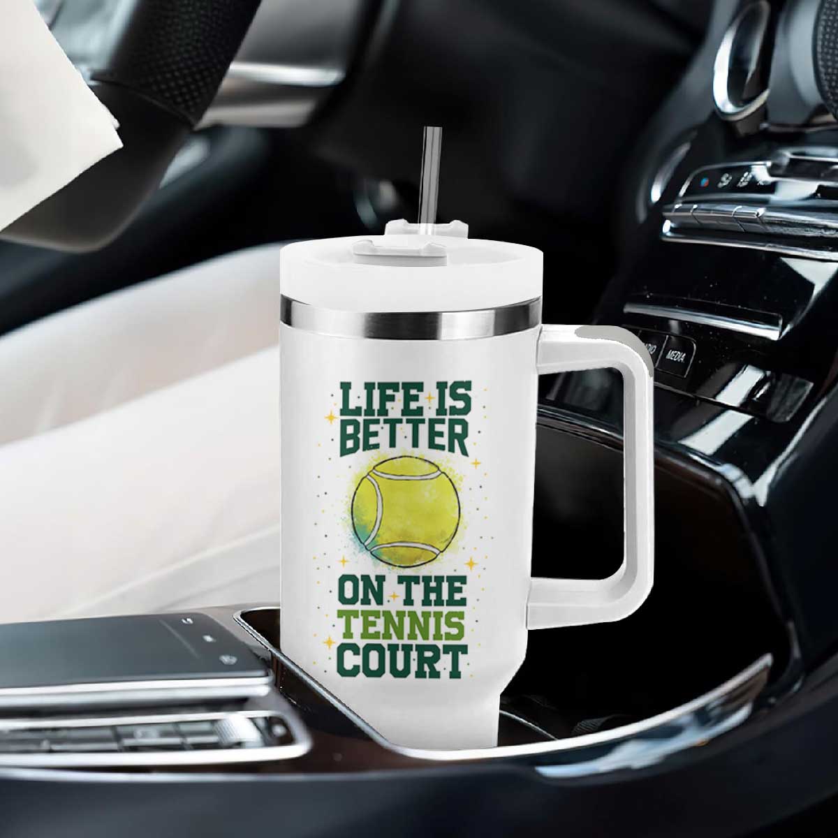 Life Is Better On The Court Tumbler With Handle Tennis Lover Gift TS12 Print Your Wear