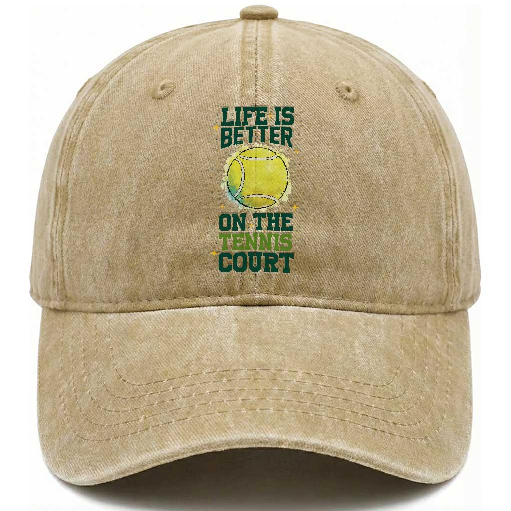 Life Is Better On The Court Washed Cotton Baseball Cap Tennis Lover Gift TS12 Print Your Wear
