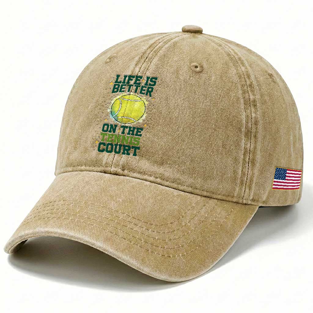 Life Is Better On The Court Washed Cotton Baseball Cap Tennis Lover Gift TS12 Print Your Wear