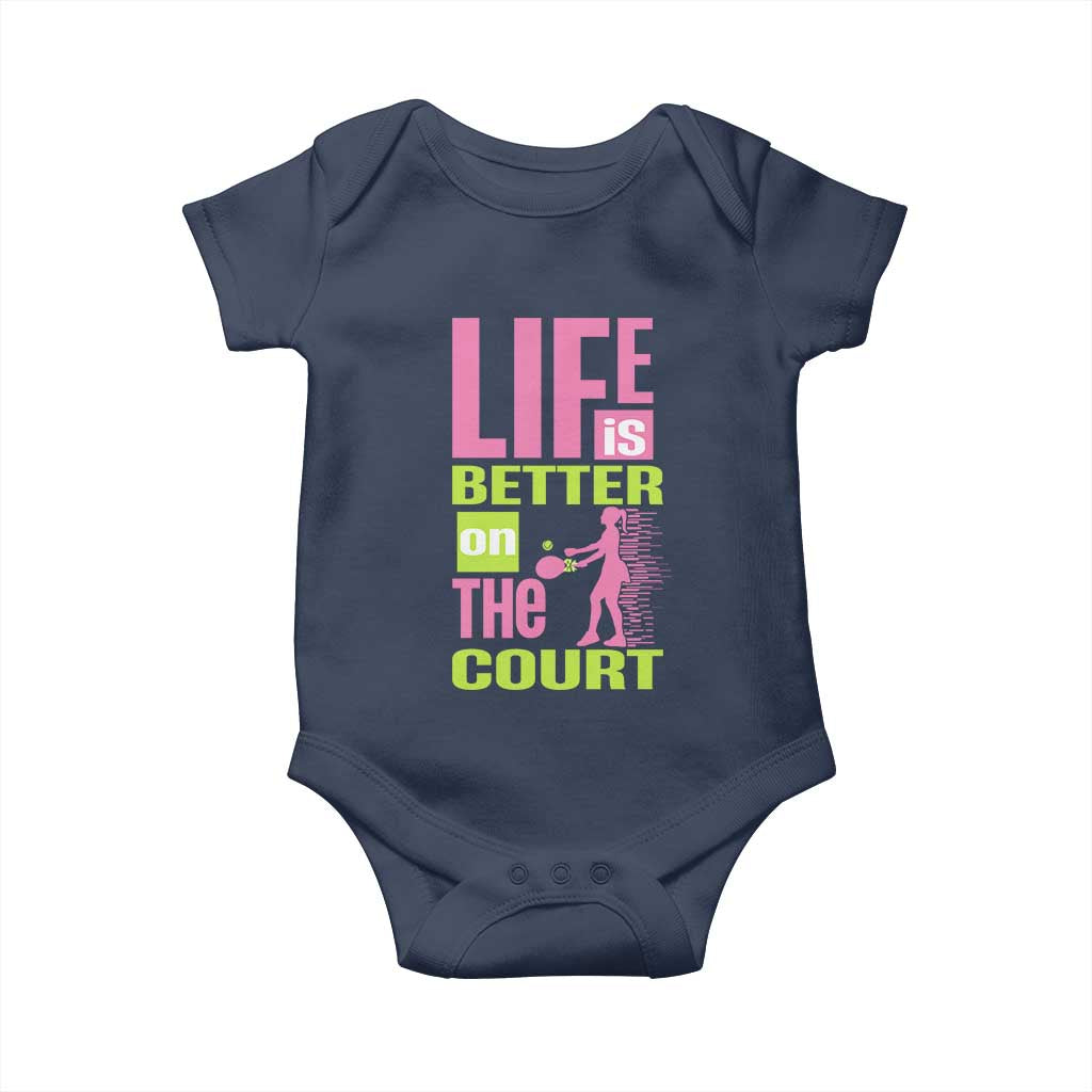 Life Is Better On The Court Baby Onesie Gift For Tennis Fan TS12 Navy Print Your Wear