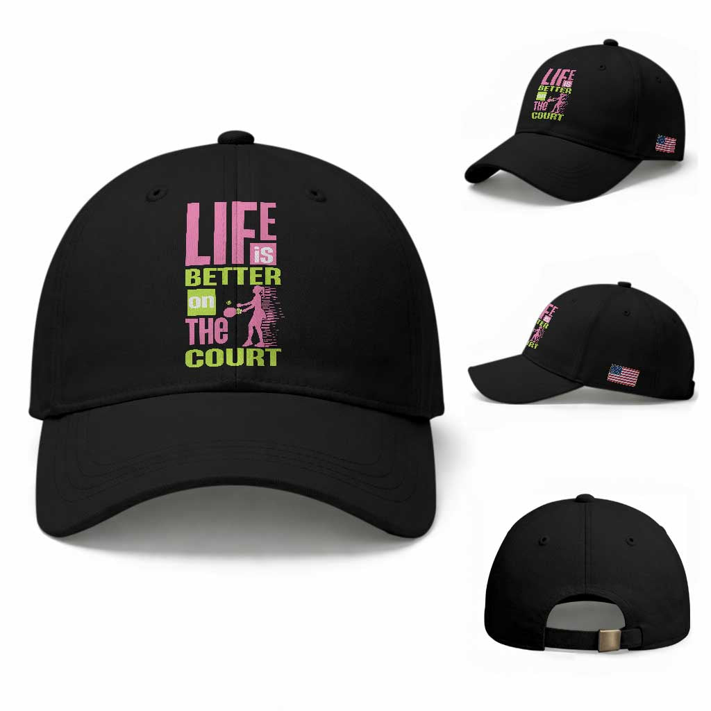 Life Is Better On The Court Baseball Cap Gift For Tennis Fan TS12 Baseball Cap Universal Fit Black Print Your Wear