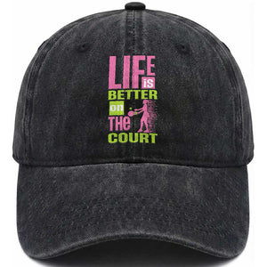 Life Is Better On The Court Washed Cotton Baseball Cap Gift For Tennis Fan TS12 Print Your Wear