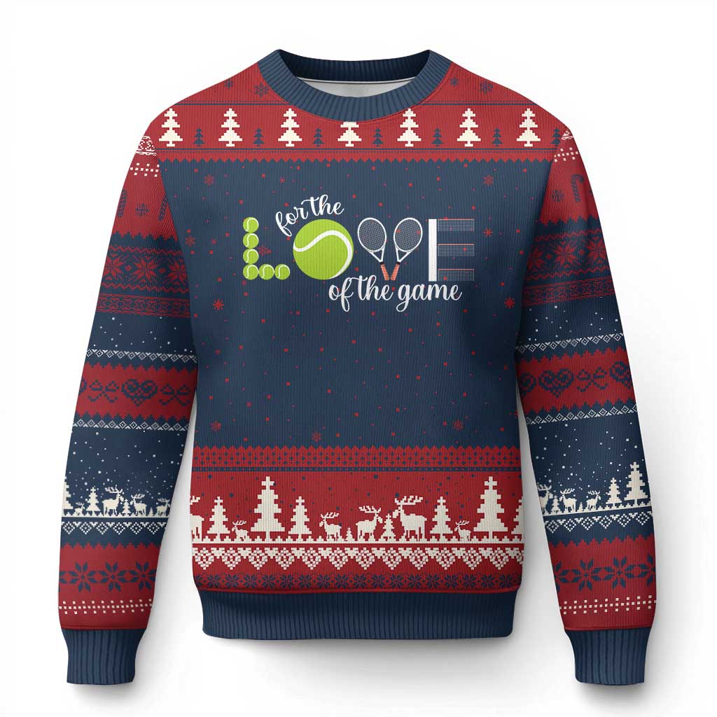 For The Love Of The Game Ugly Christmas Sweater Funny Tennis Fan Gift TS12 Navy Red Print Your Wear
