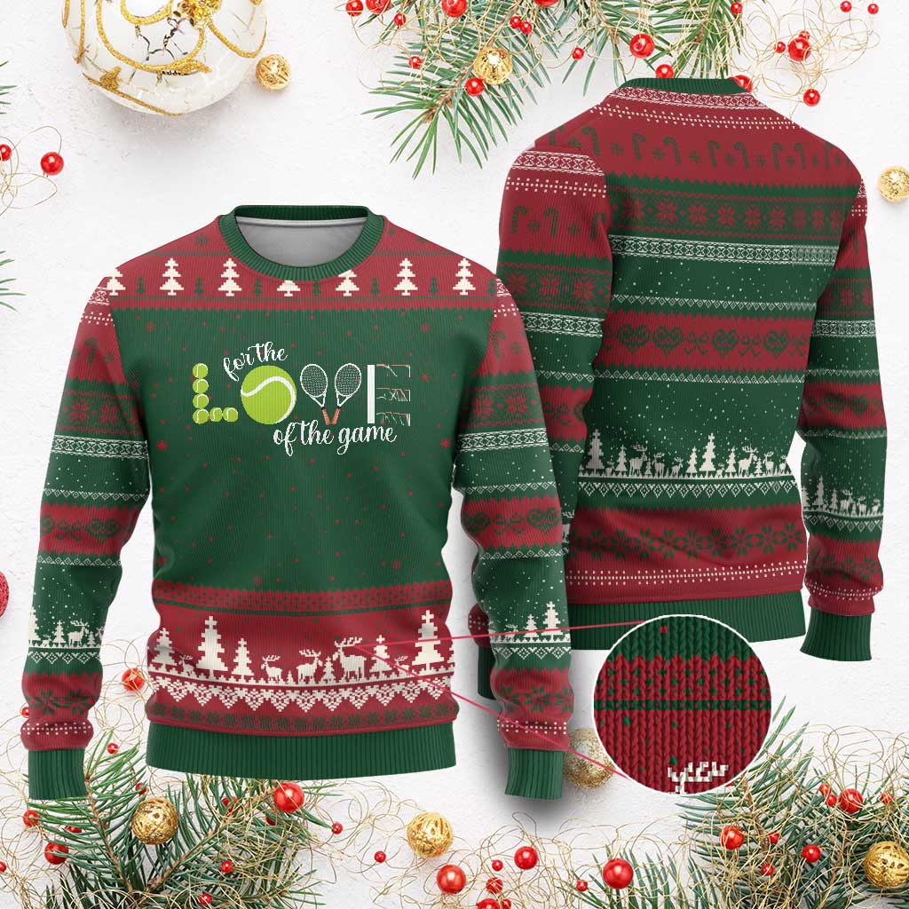 For The Love Of The Game Ugly Christmas Sweater Funny Tennis Fan Gift TS12 Red Green Print Your Wear