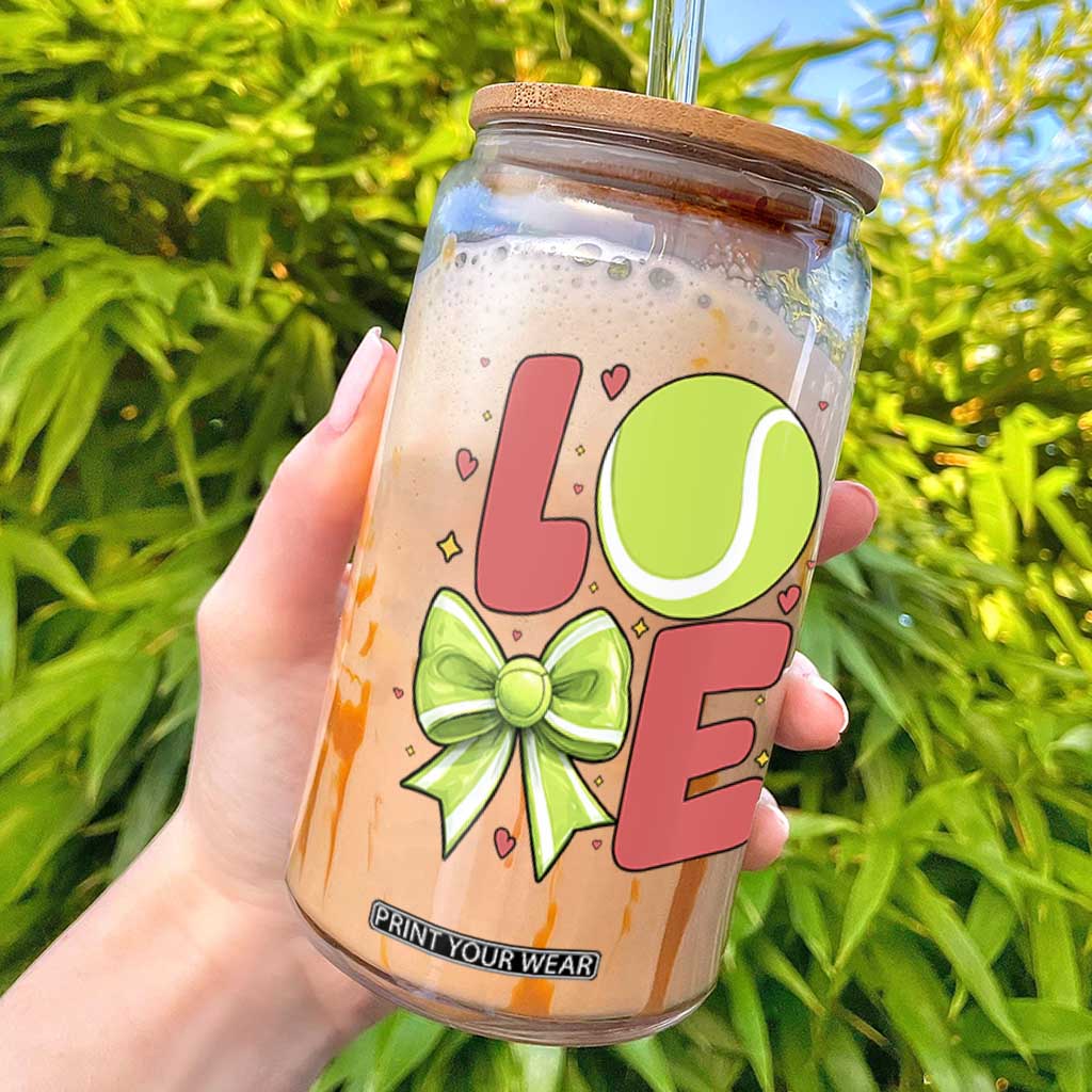 Love With A Tennis Ball Glass Can Valentines Day Gift TS12 White Print Your Wear