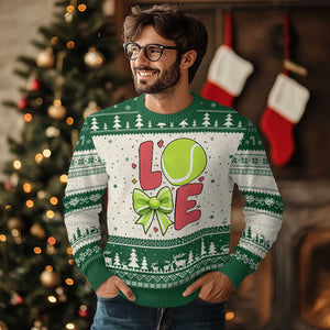 Love With A Tennis Ball Ugly Christmas Sweater Valentines Day Gift TS12 Beige Green Print Your Wear