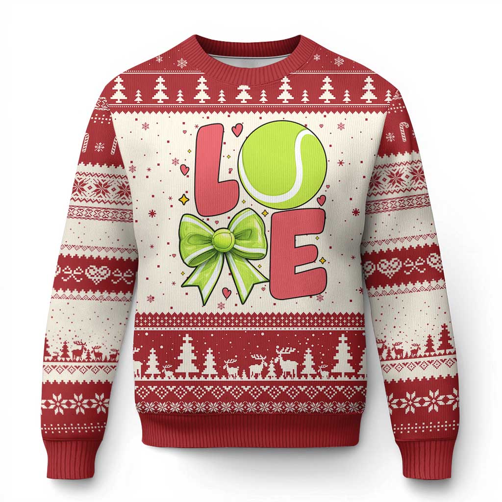Love With A Tennis Ball Ugly Christmas Sweater Valentines Day Gift TS12 Beige Red Print Your Wear