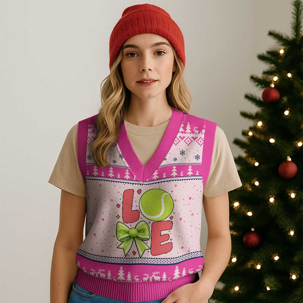 Love With A Tennis Ball V-Neck Knit Sweater Vest Valentines Day Gift TS12 Hot Pink Print Your Wear