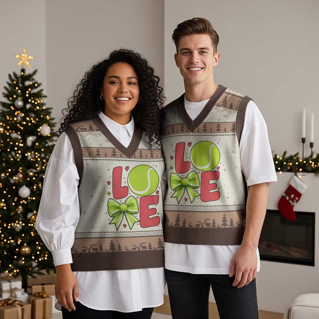 Love With A Tennis Ball V-Neck Knit Sweater Vest Valentines Day Gift TS12 Mocha Mousse Print Your Wear