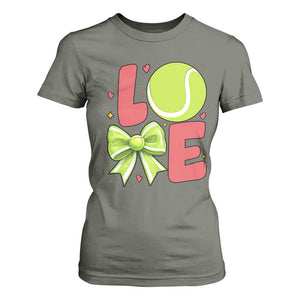 Love With A Tennis Ball T Shirt For Women Valentines Day Gift TS12 Military Green Print Your Wear