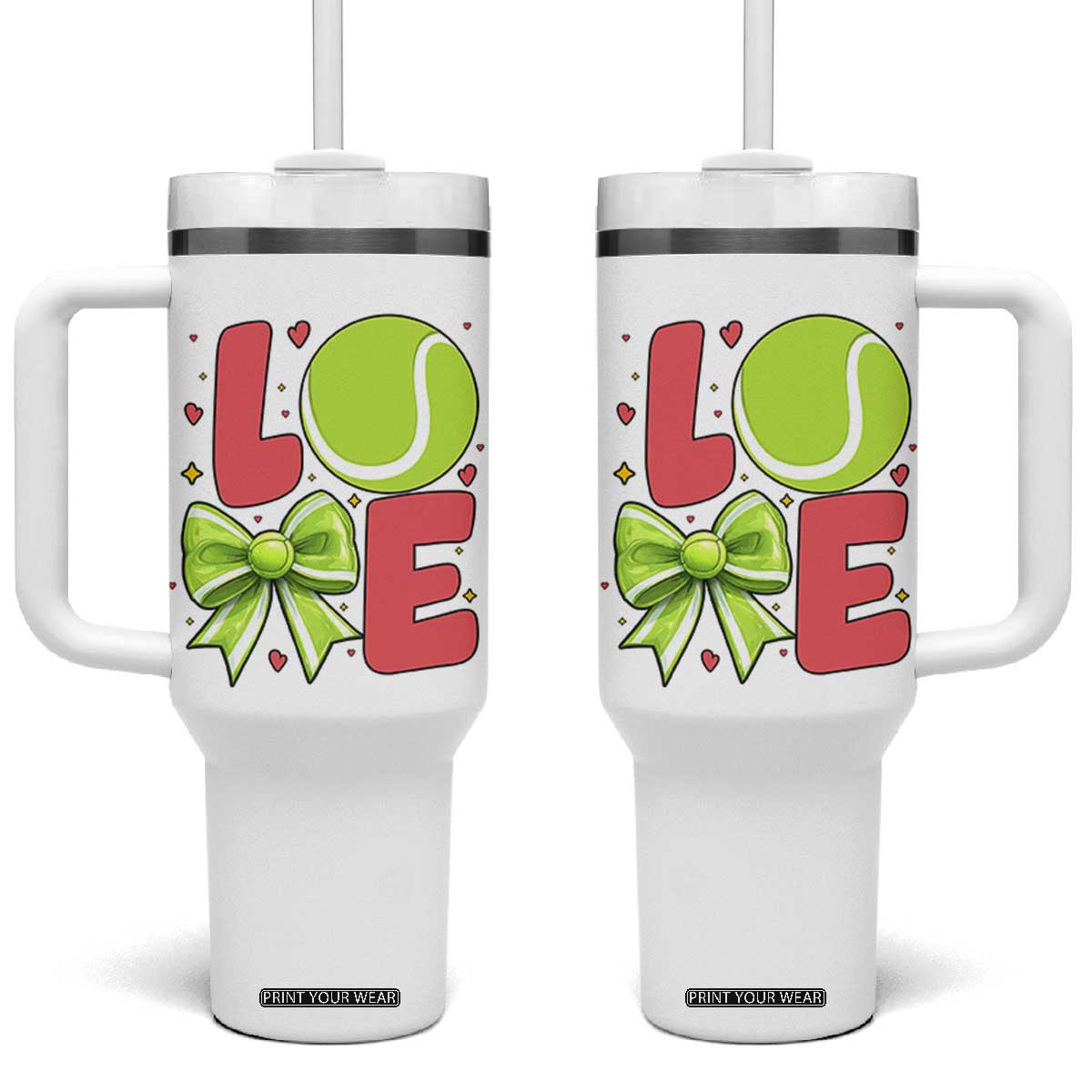 Love With A Tennis Ball Tumbler With Handle Valentines Day Gift TS12 One Size: 40 oz White Print Your Wear