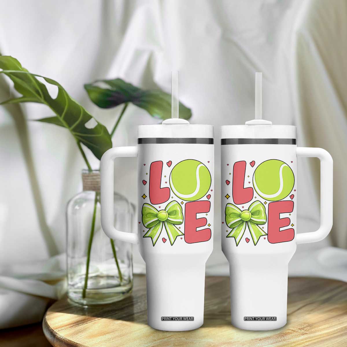Love With A Tennis Ball Tumbler With Handle Valentines Day Gift TS12 Print Your Wear