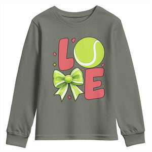 Love With A Tennis Ball Youth Sweatshirt Valentines Day Gift TS12 Military Green Print Your Wear