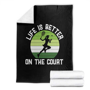 Life Is Better On The Court Throw Blanket Vintage Retro Tennis Girl Gift TS12 Black Print Your Wear
