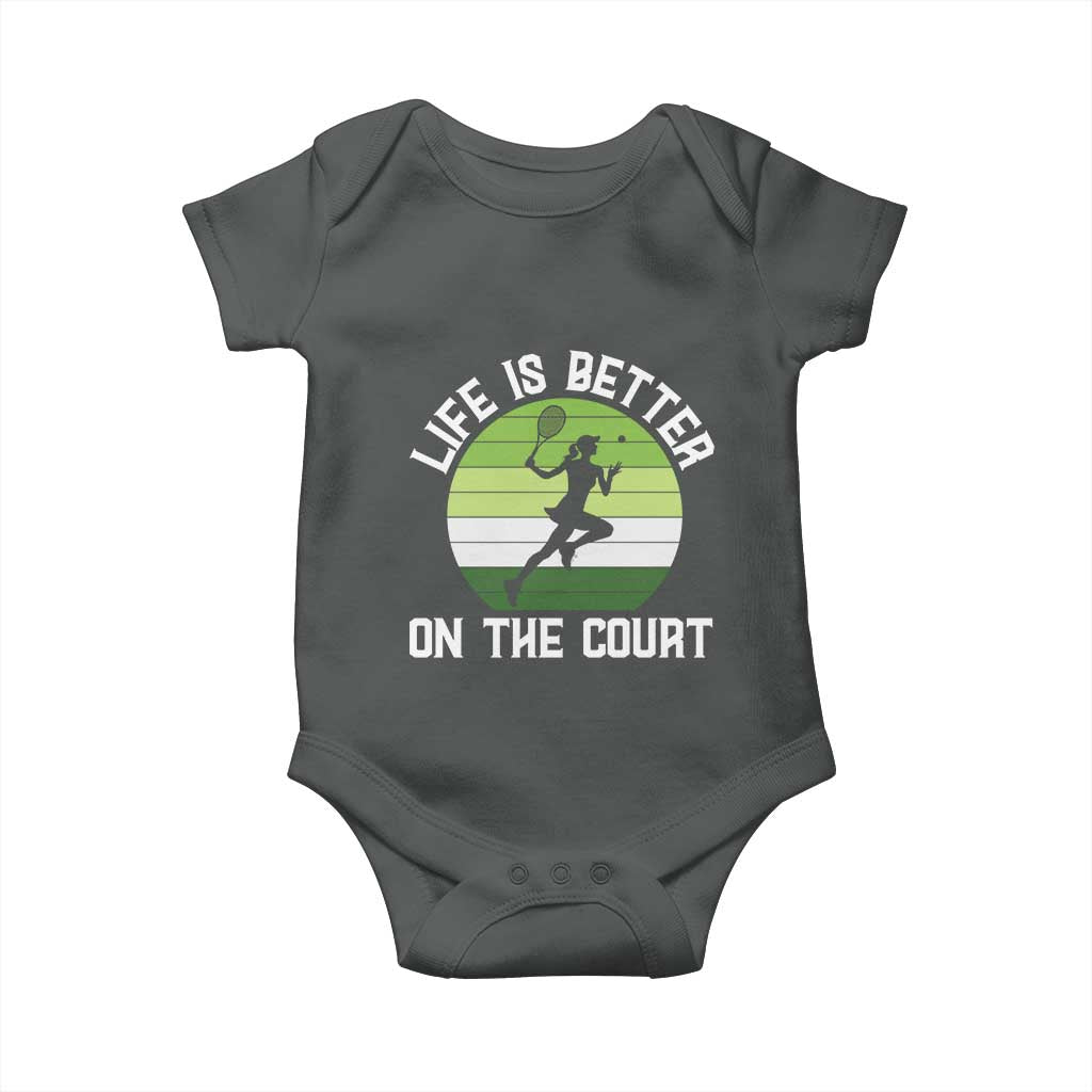 Life Is Better On The Court Baby Onesie Vintage Retro Tennis Girl Gift TS12 Dark Heather Print Your Wear