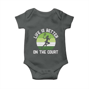 Life Is Better On The Court Baby Onesie Vintage Retro Tennis Girl Gift TS12 Dark Heather Print Your Wear